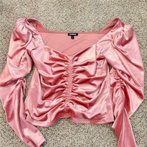 Express Pink Ruched Satin Top